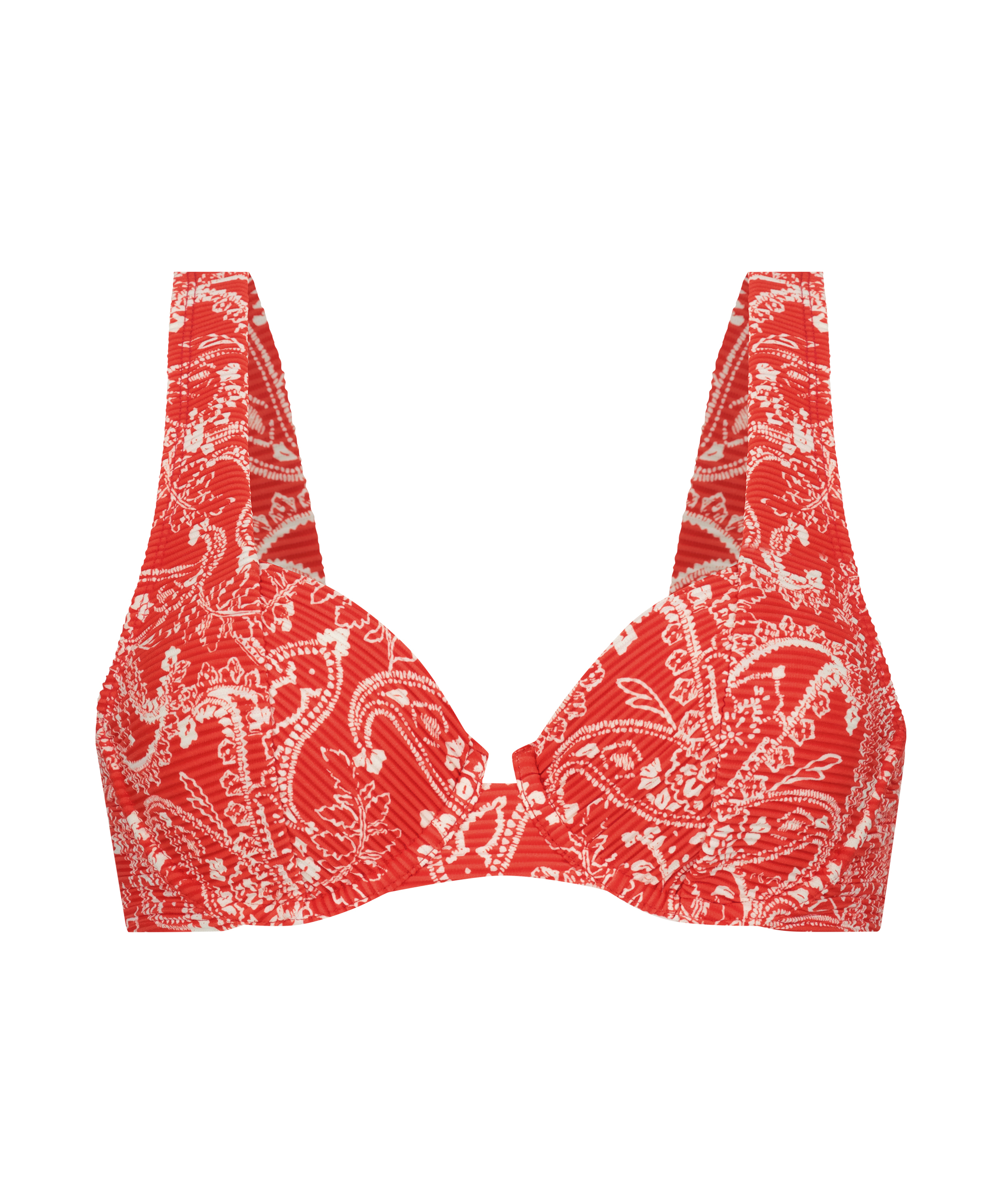 Paisley non-padded underwired bikini top, Red, main