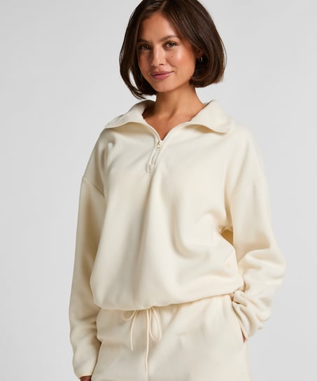 Top Half Zip Sporty Fleece, White
