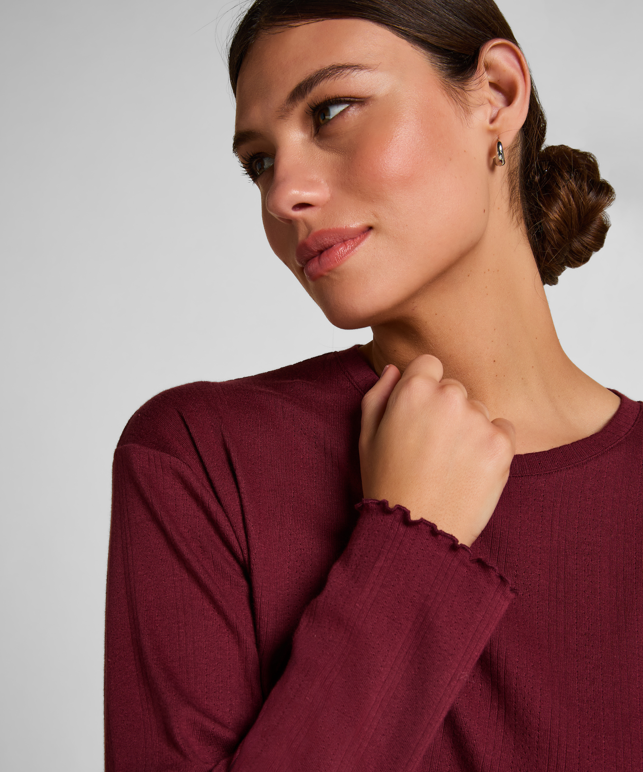 Pyjama Top Loose Pointelle, Red, main