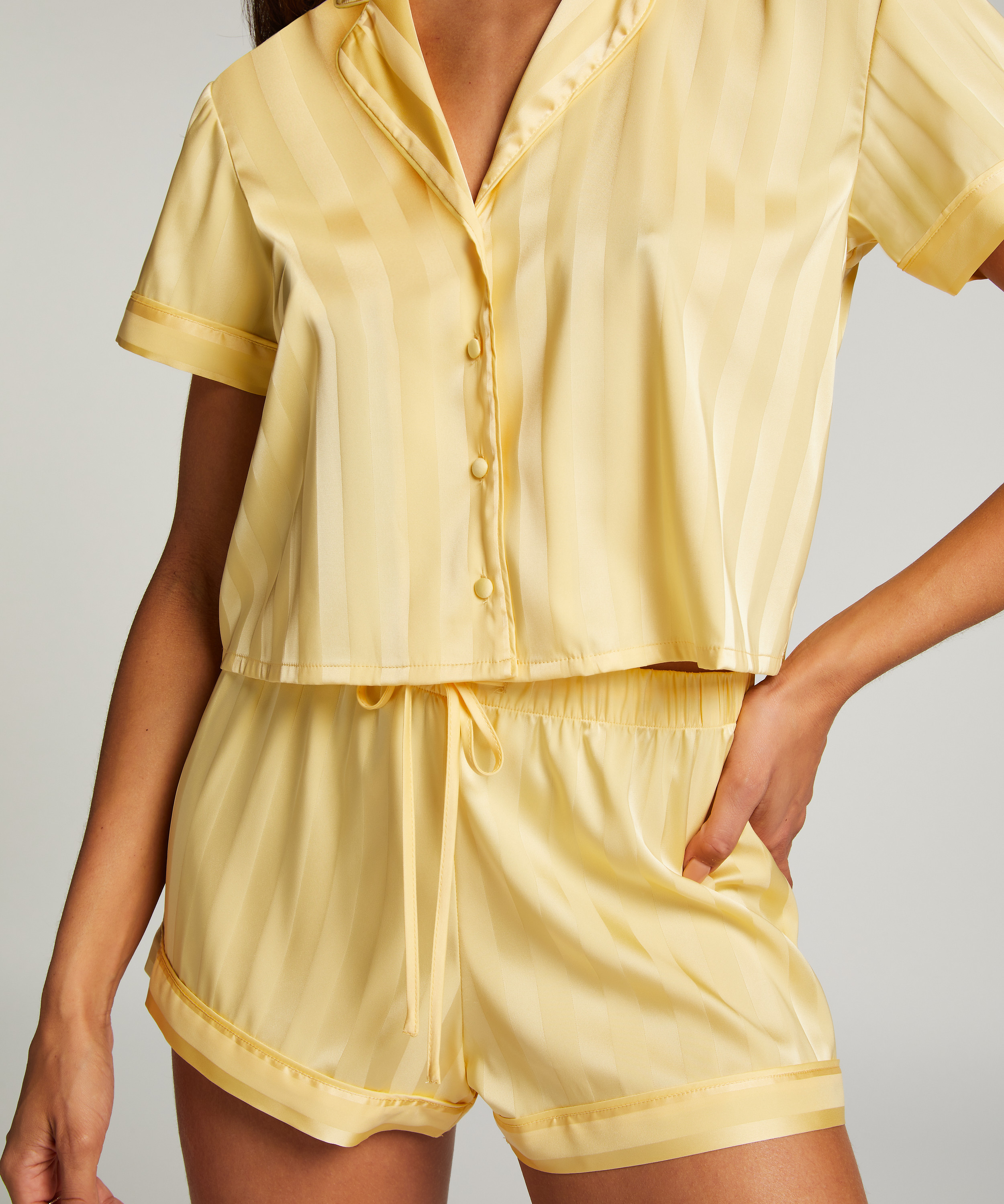 Satin Pyjama Set, Yellow, main