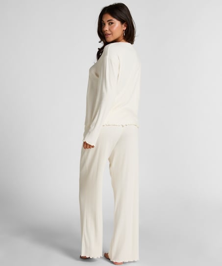 Pyjama Pant Loose Pointelle, White