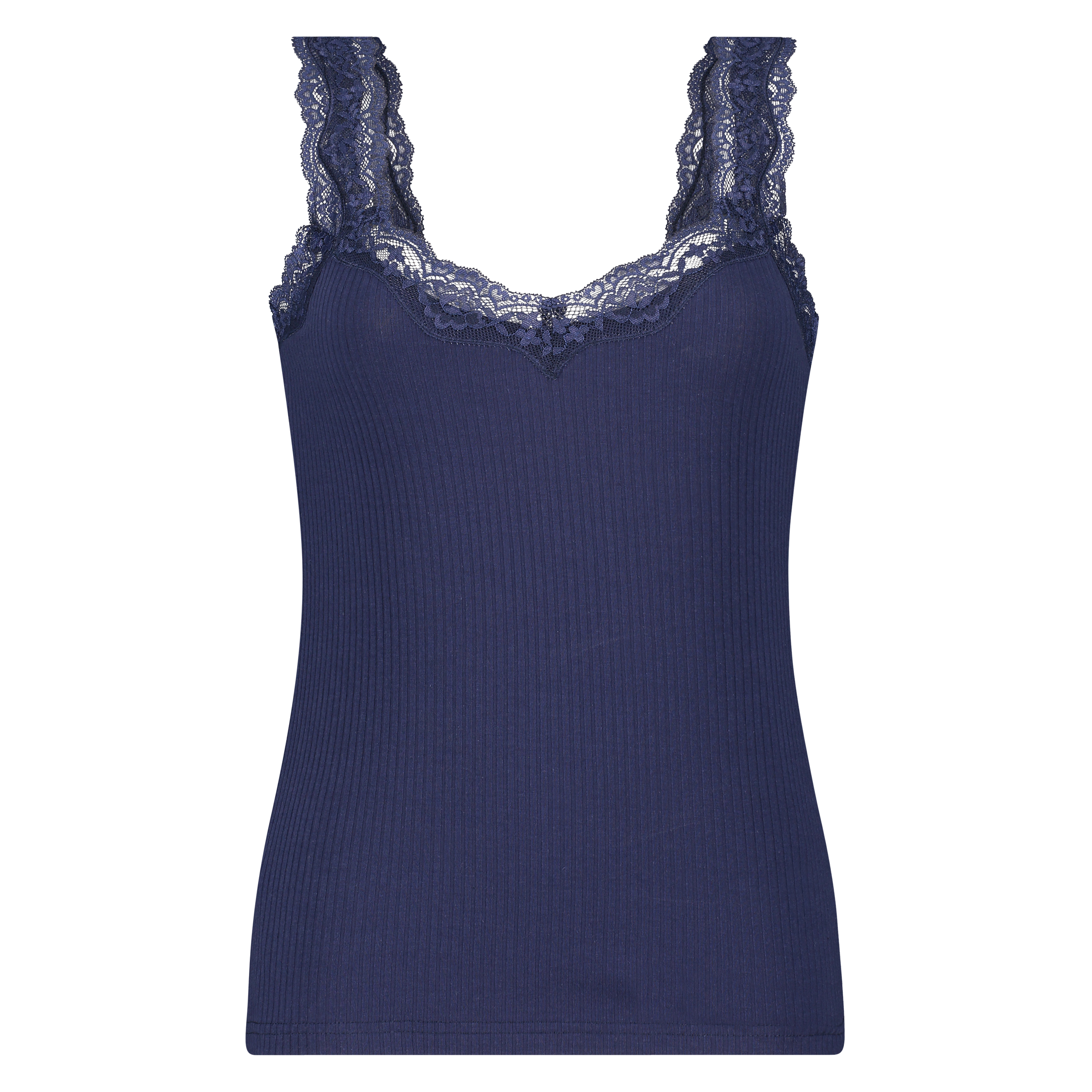 Rib lace cami top, Blue, main