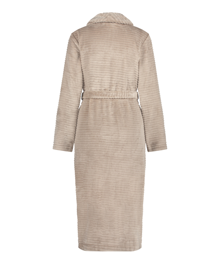 Long Fleece Ribbed Bathrobe, Beige