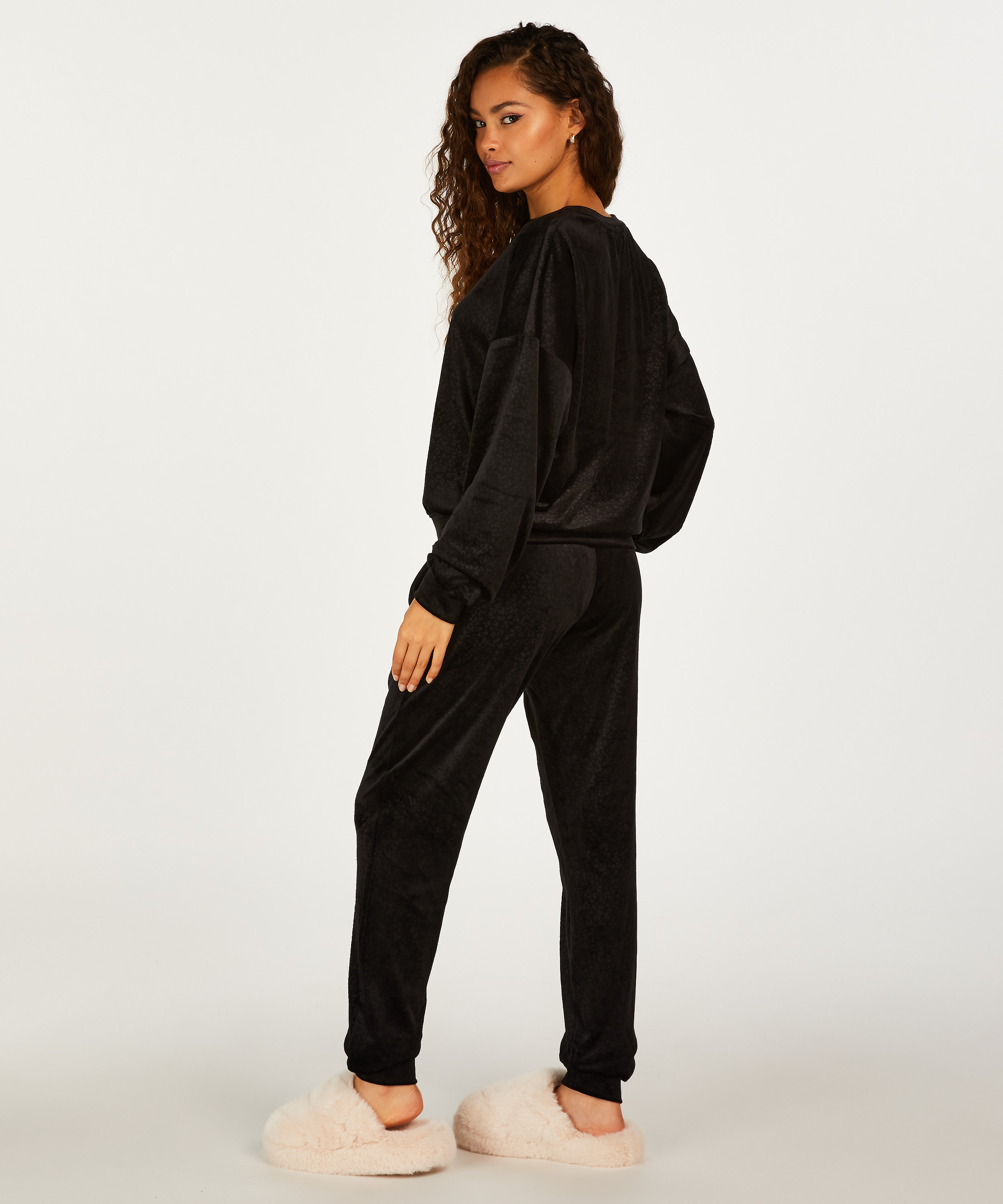 Petite Velours Jogging Bottoms, Black, main