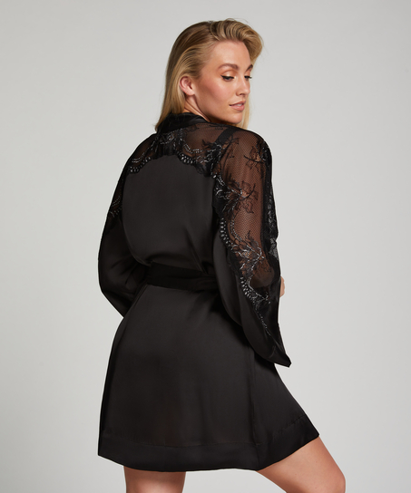 Donna Sparkle Satin Kimono, Black