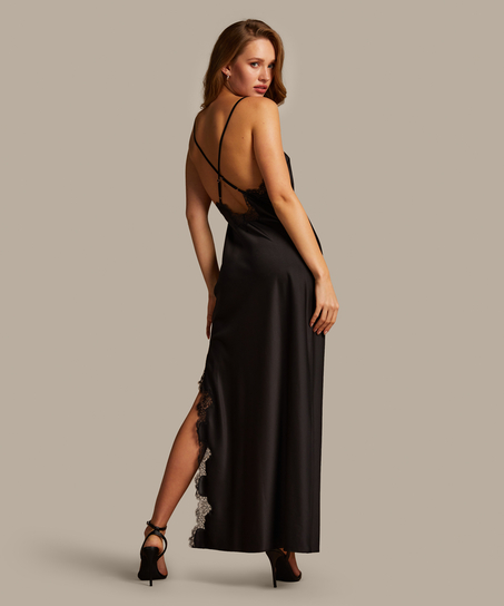 Satin Slip Dress, Black