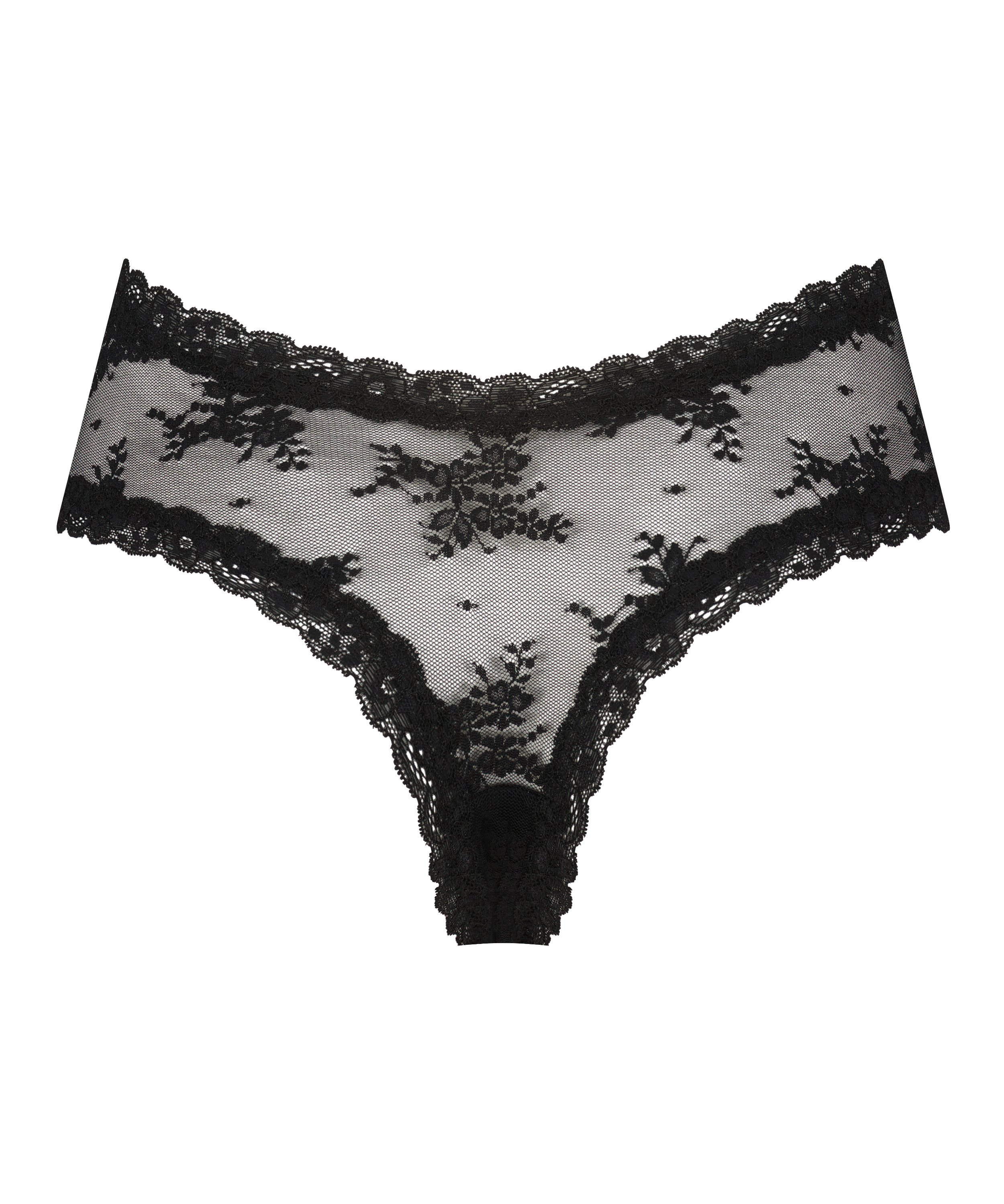 V-shaped Brazilian knickers mesh, Black, main