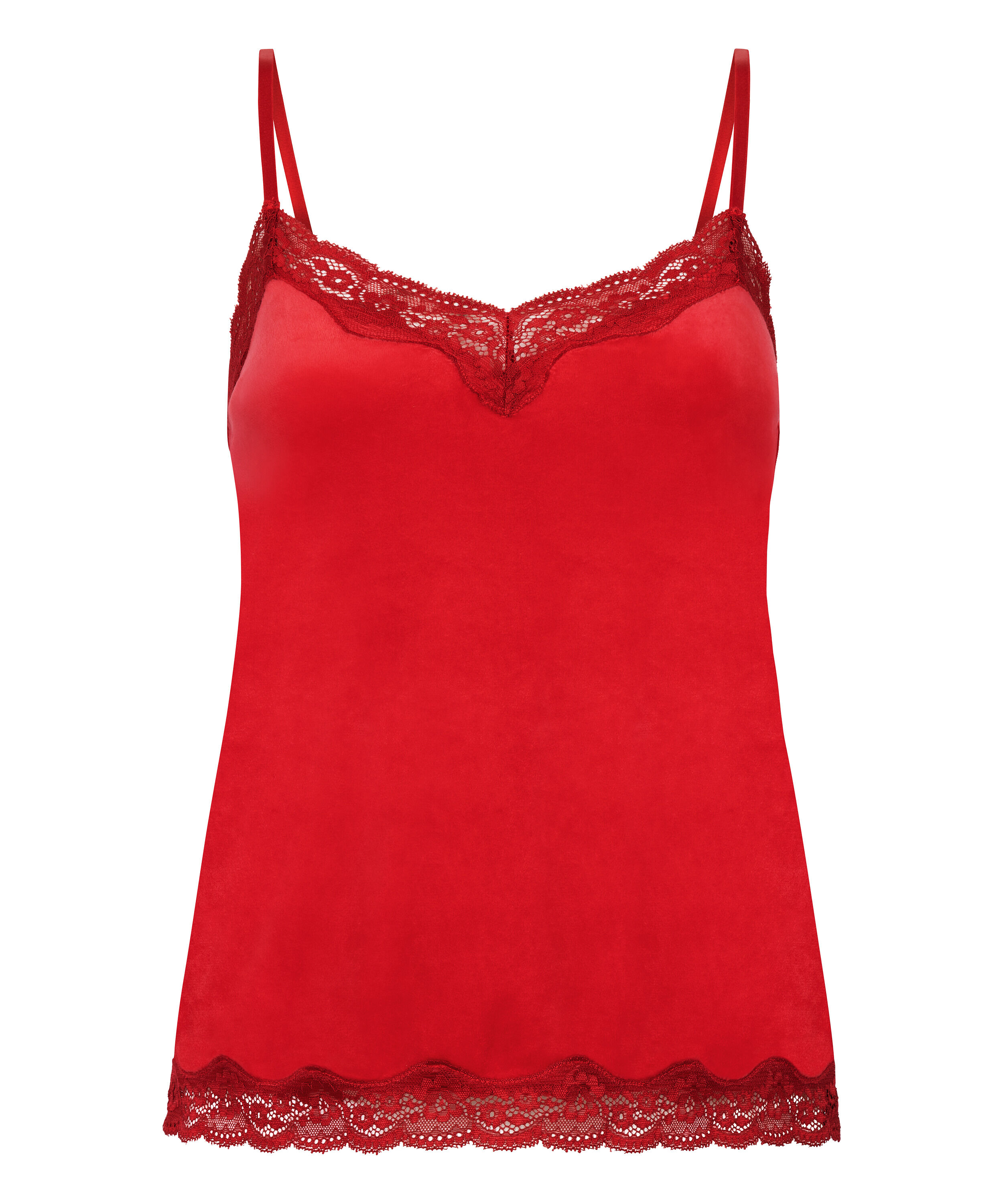 Velours Lace Cami Top, Red