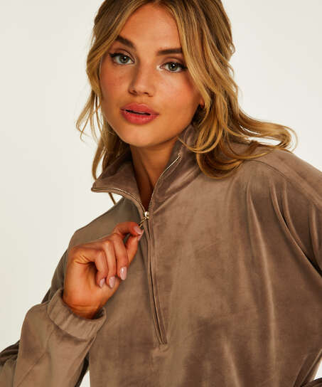 Velour top with long sleeves, Brown