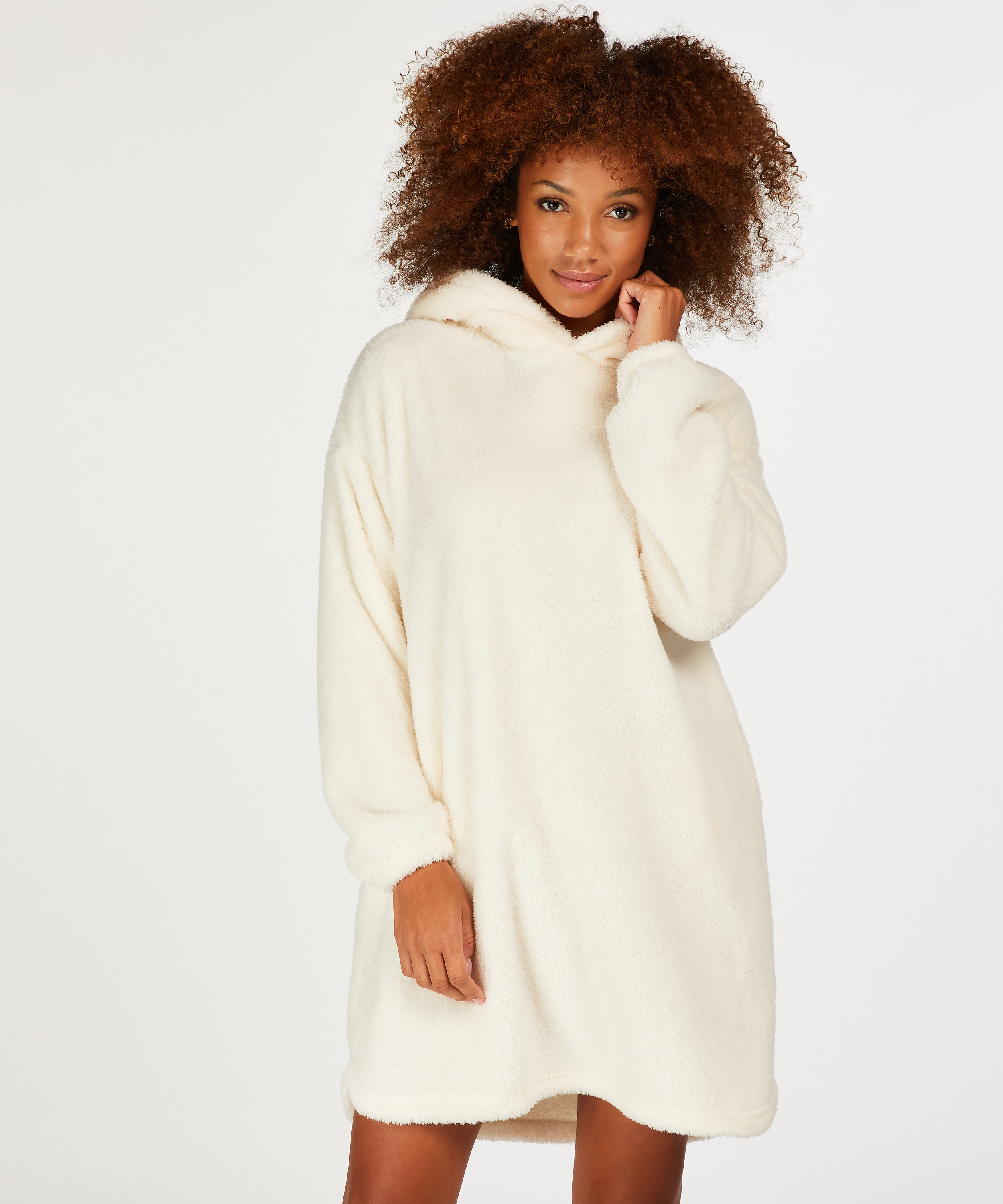 Snuggle Fleece Lounge Dress, White, main