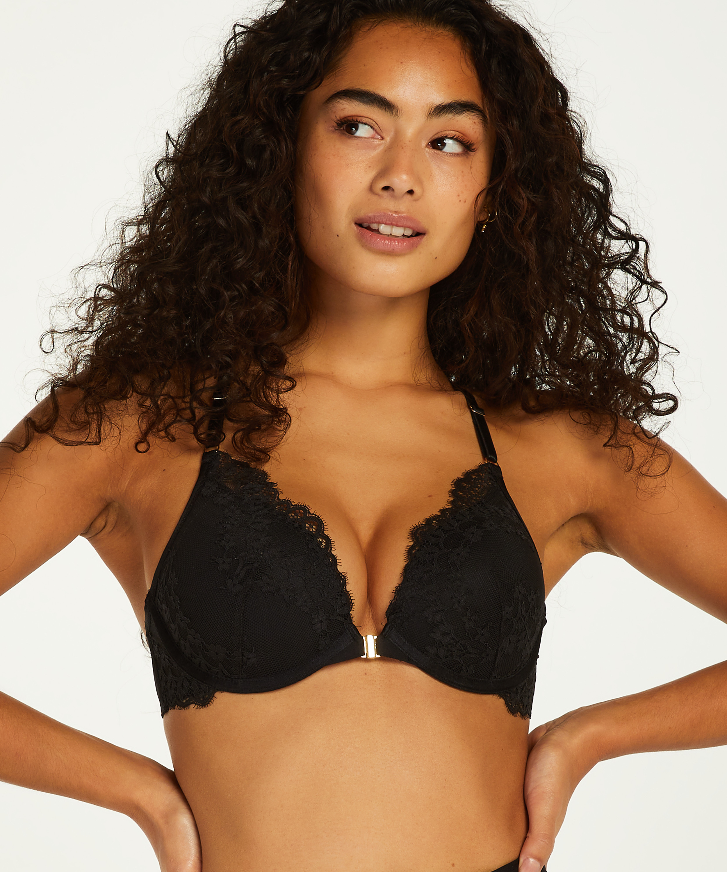 Claire padded push-up underwired bra, Black, main