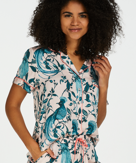 Woven Pyjama Jacket Short Sleeves, Pink