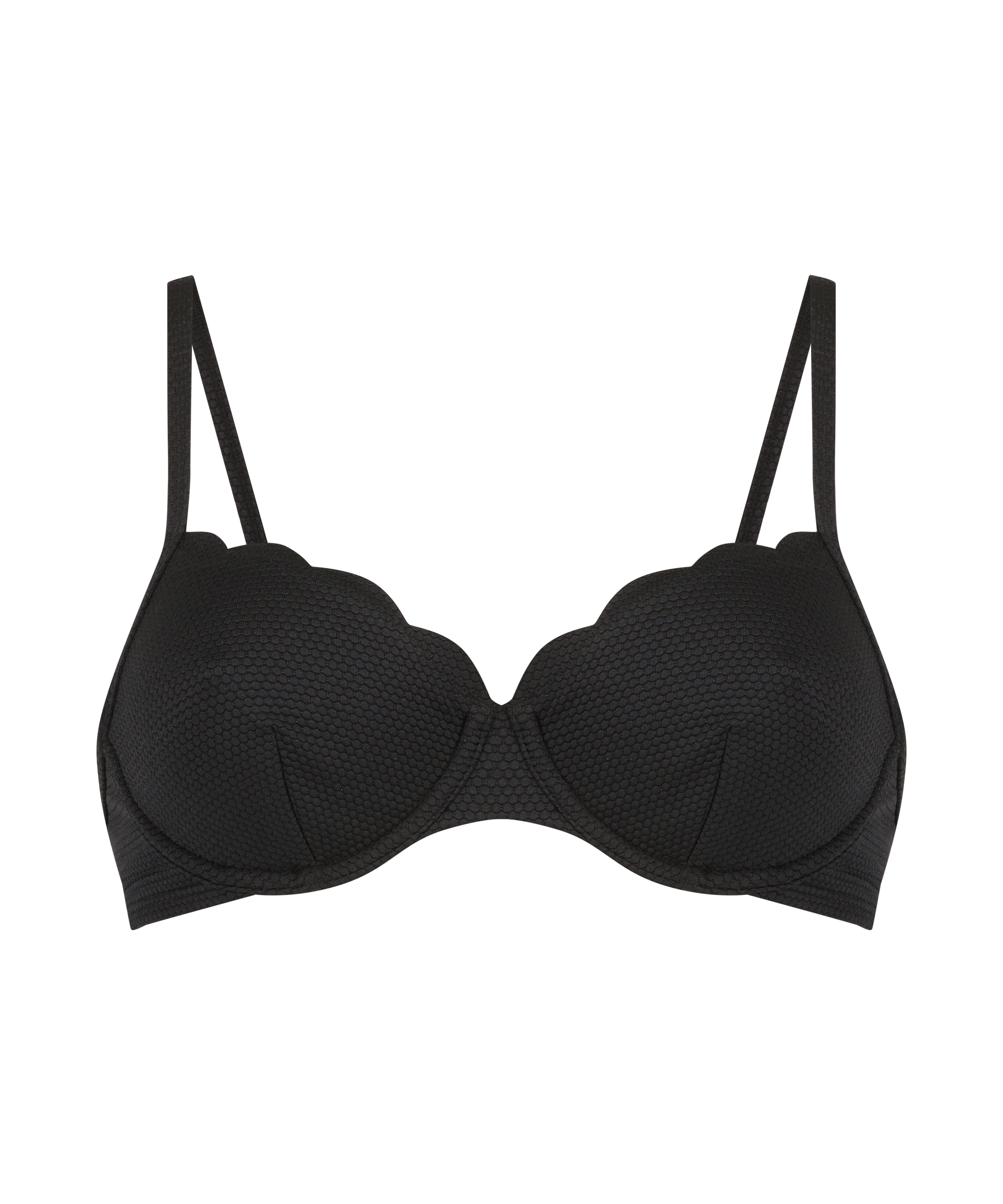 Scallop non-padded underwire bikini top, Black, main