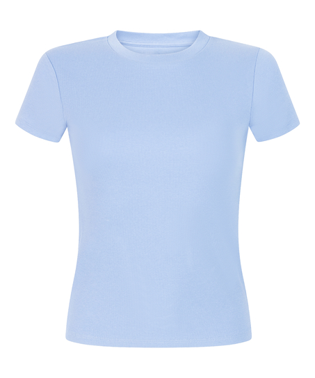 Ribbed Crew Neck Short-Sleeved Pyjama Top, Blue