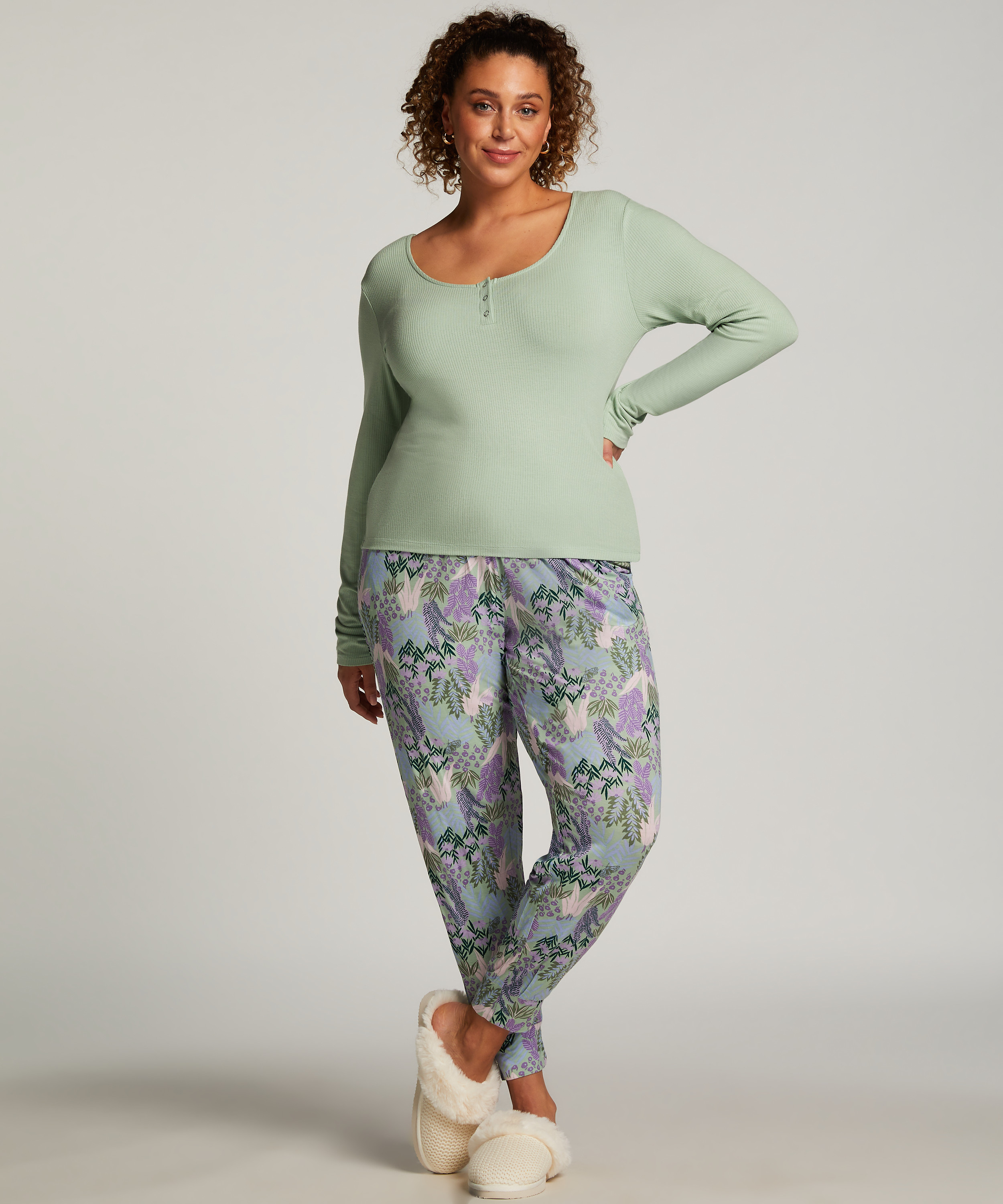 Ribbed Pyjama Top, Green, main