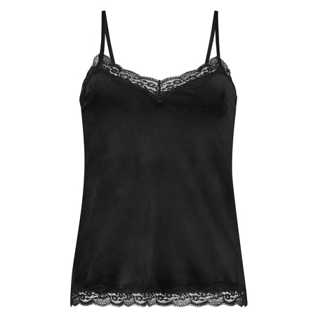 Velours Lace Cami Top, Black