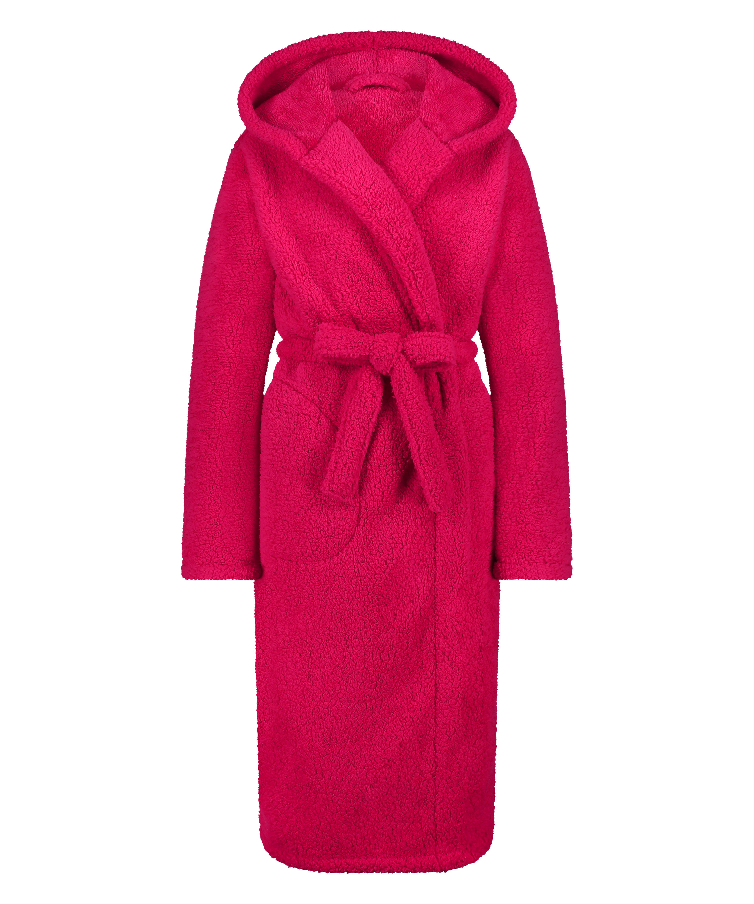 Long Fleece Bathrobe, Pink, main