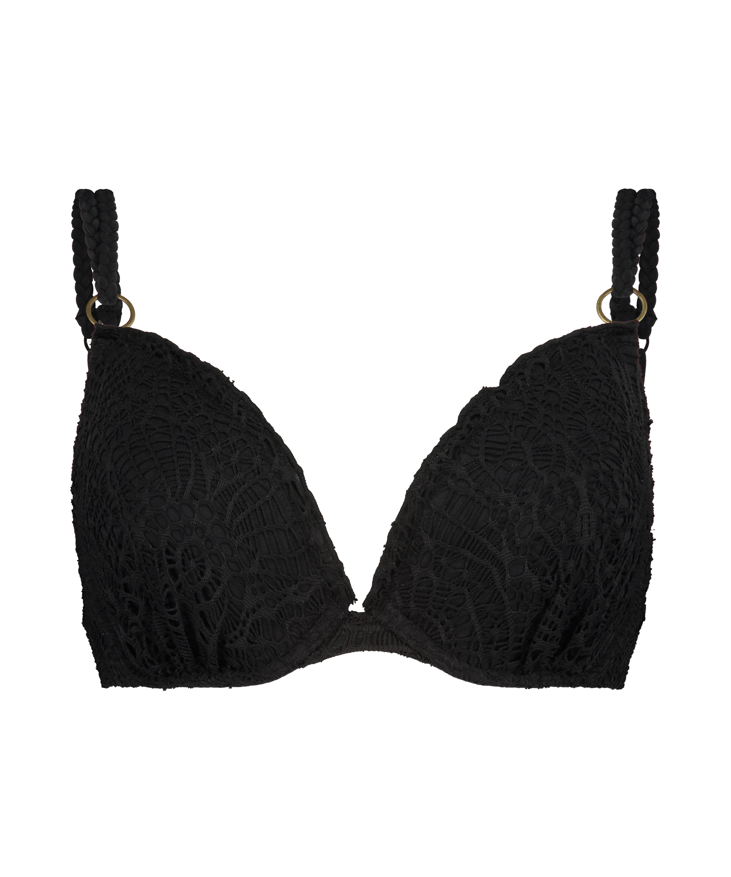 Crochet Lurex Padded Underwired Bikini Top, Black, main