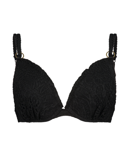 Crochet Lurex Padded Underwired Bikini Top, Black