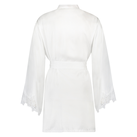 Lace Satin Kimono, White