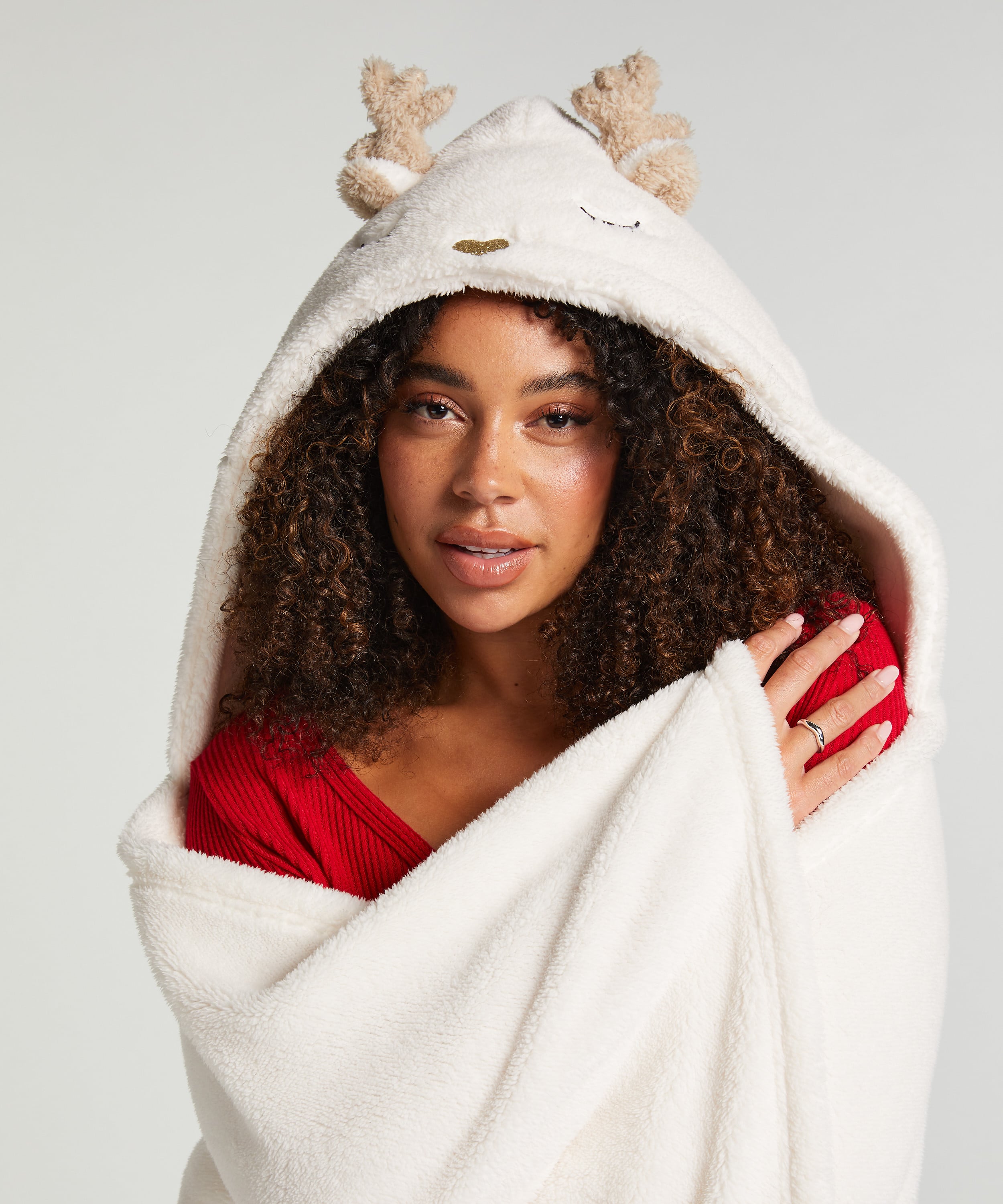 Reindeer cuddly blanket, White, main