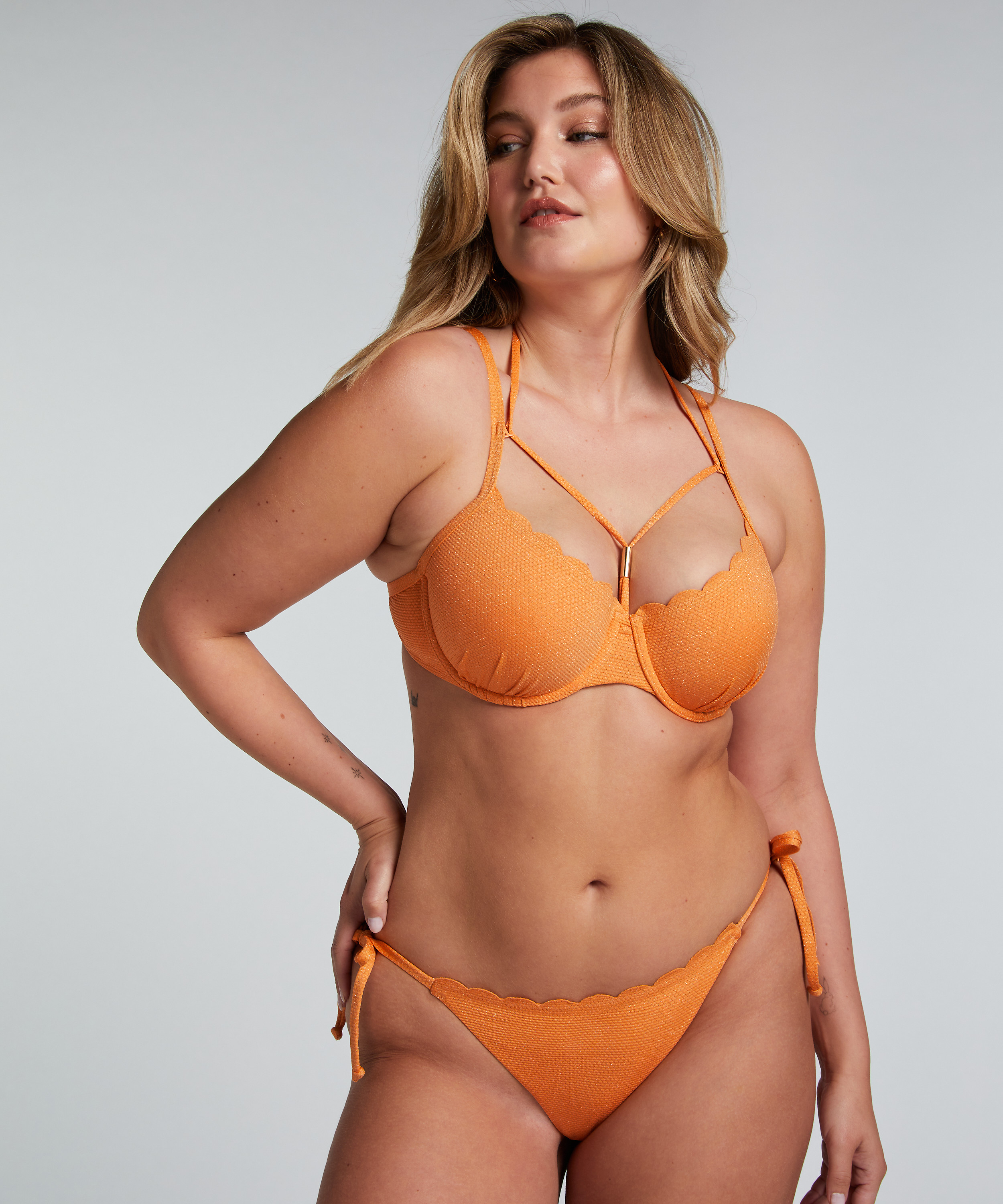 Scallop Lurex Bikini Top, Orange, main