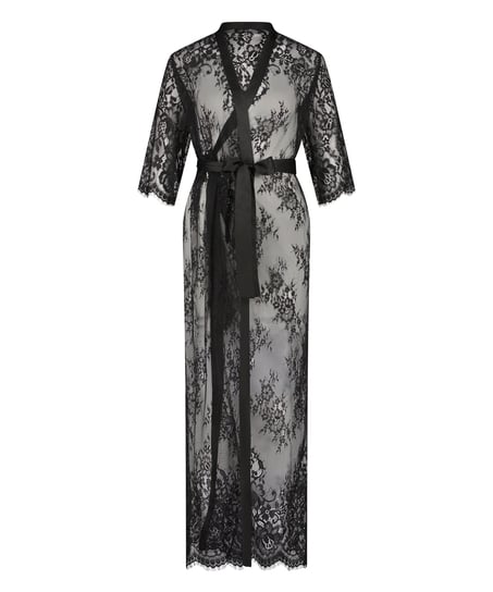 Long Allover Lace Kimono, Black