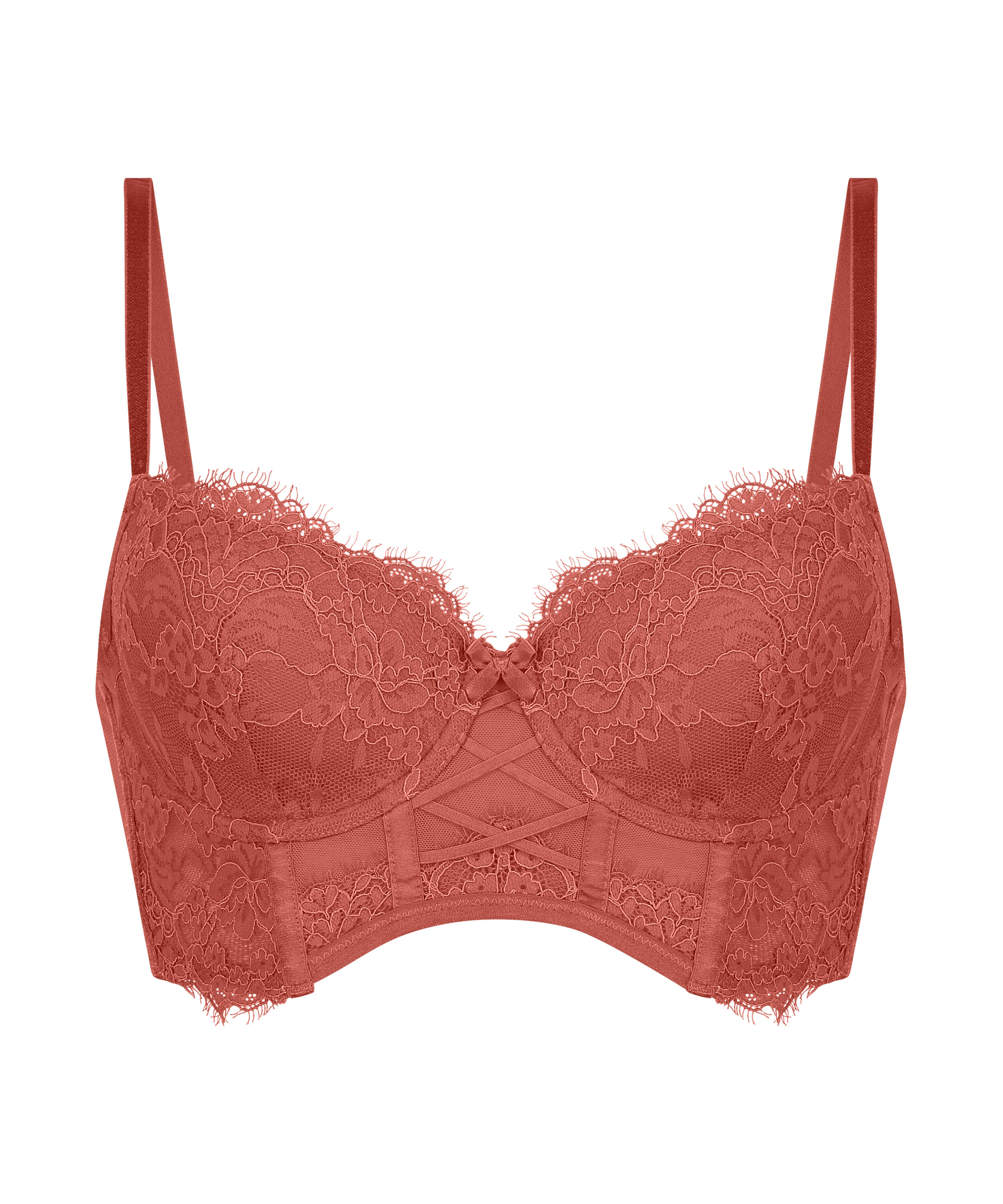 Arabella padded longline underwired bra, Red