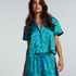 Satin Short-Sleeved Jacket, Blue