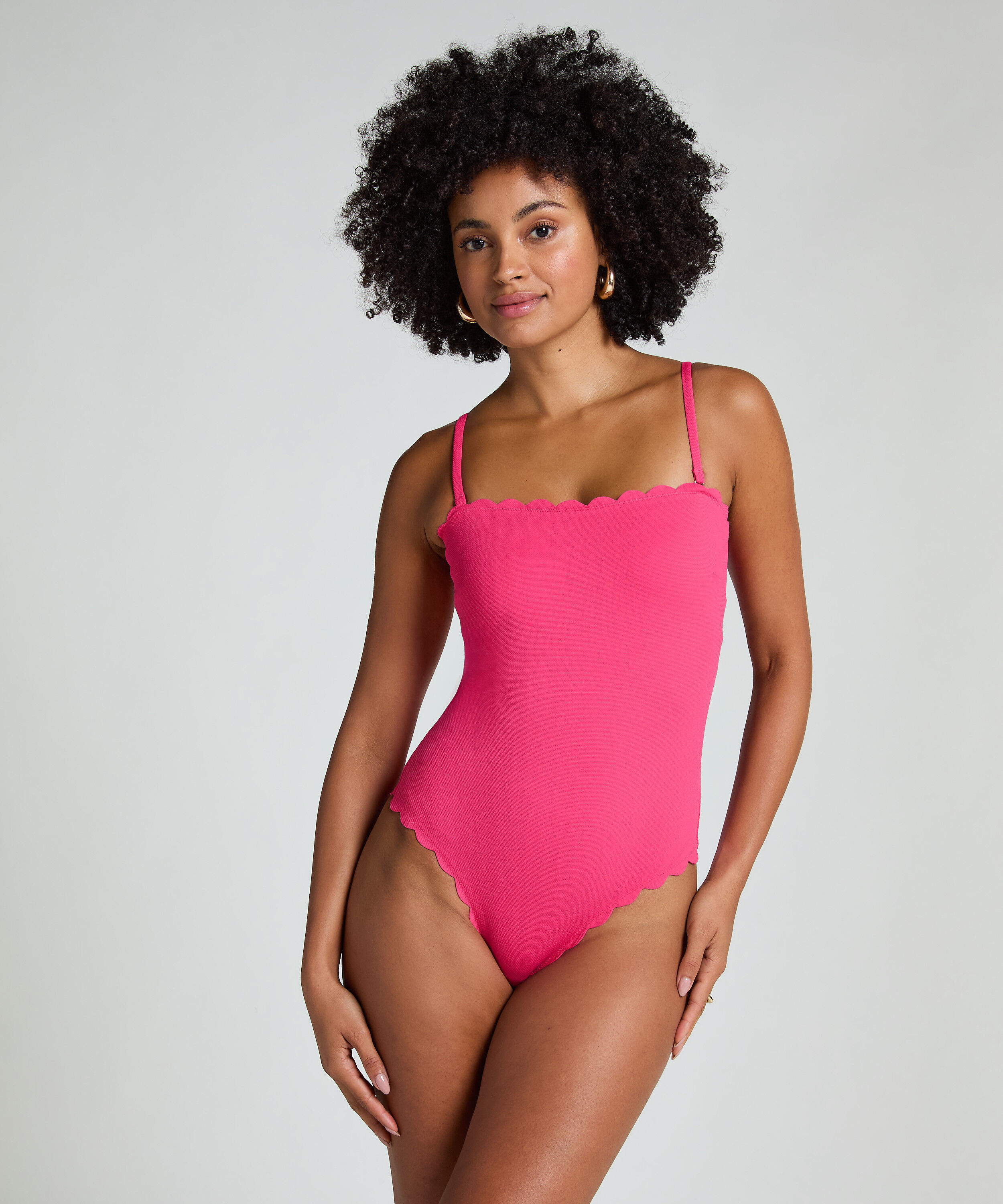 Bandeau Scallop Swimsuit, Pink