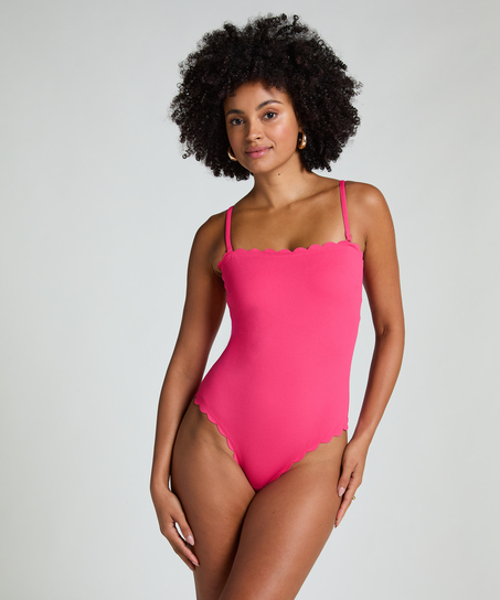 Bandeau Scallop Swimsuit, Pink