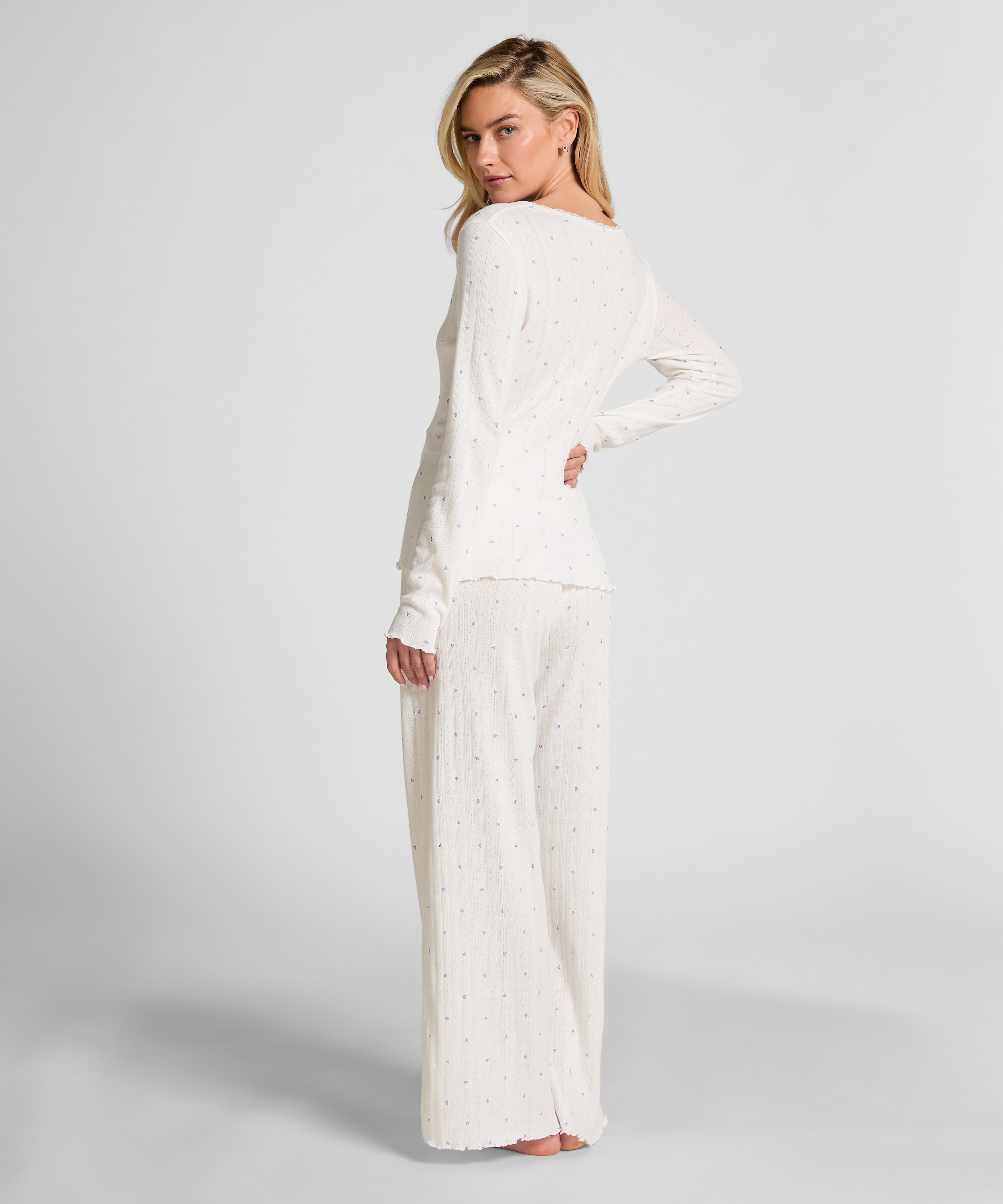 Pointelle Pyjama Top, Blue, main