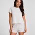 Loose-Fitting Short-Sleeved Pyjama Top, Beige