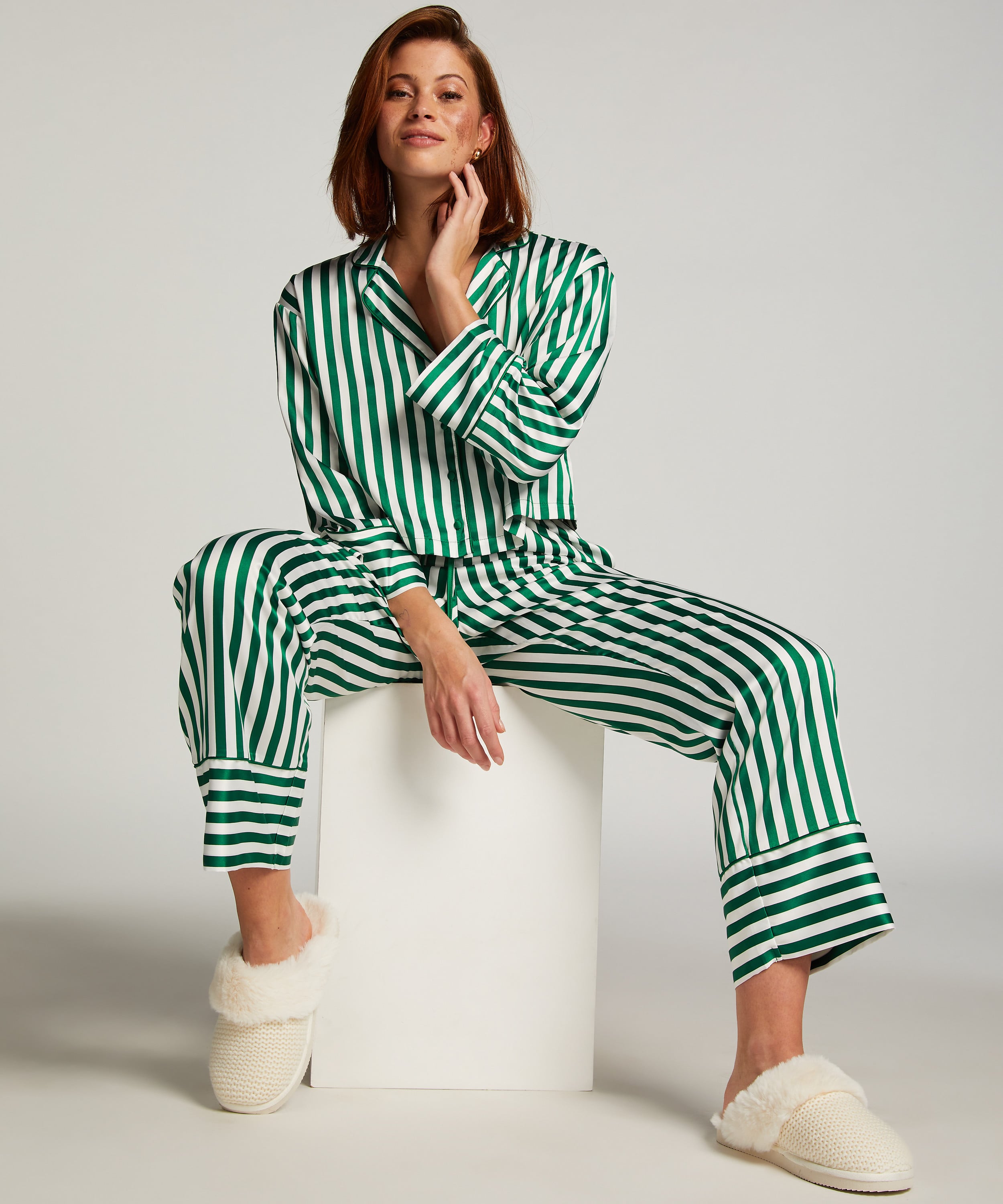 Satin Long-Sleeved Jacket, Green, main
