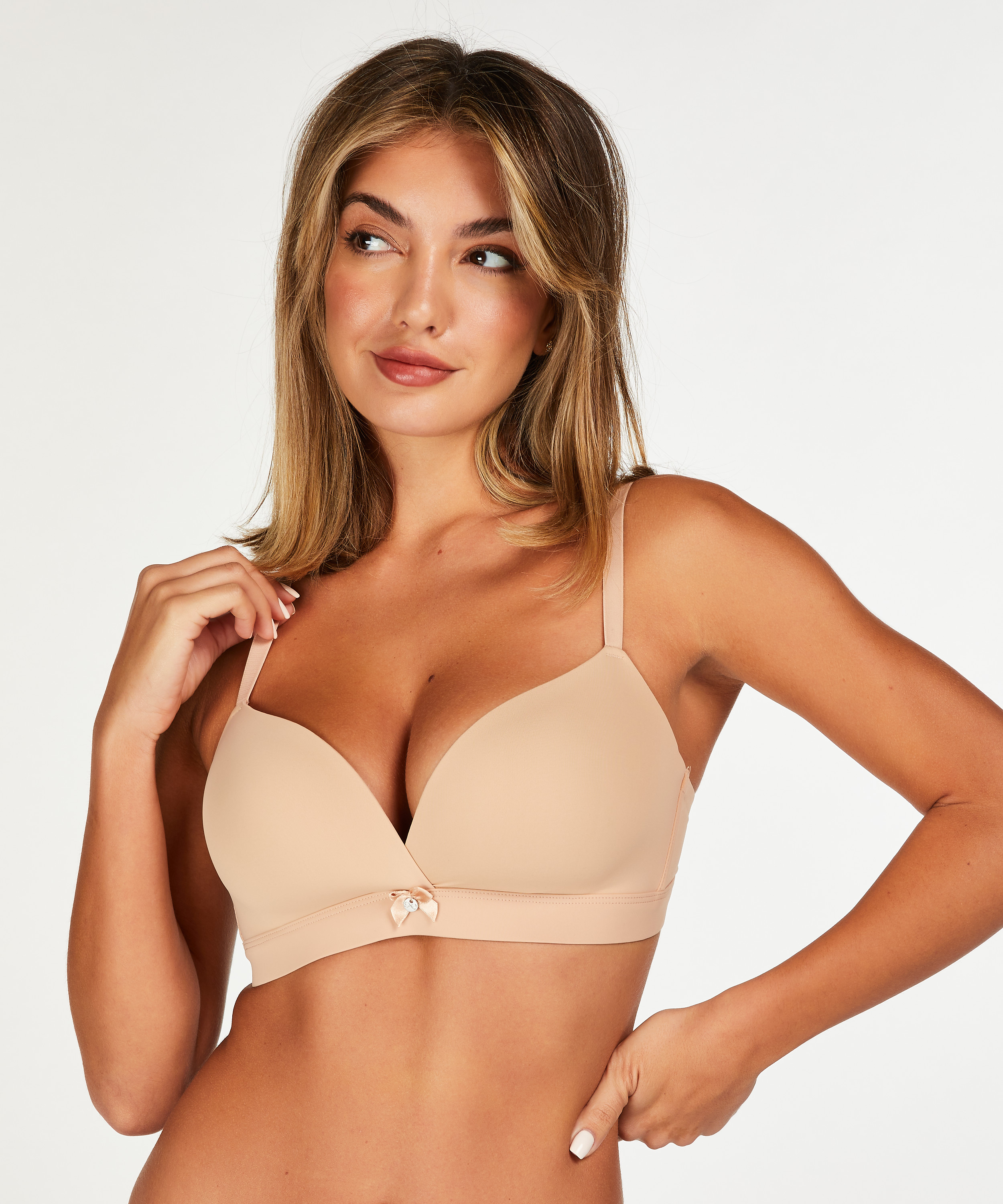 Padded Non-Wired Bra, Beige, main