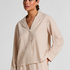 Dobby Pyjama Jacket Woven Cotton, Beige