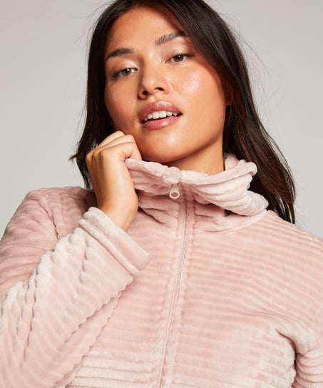 Fleece Zip Bathrobe, Pink