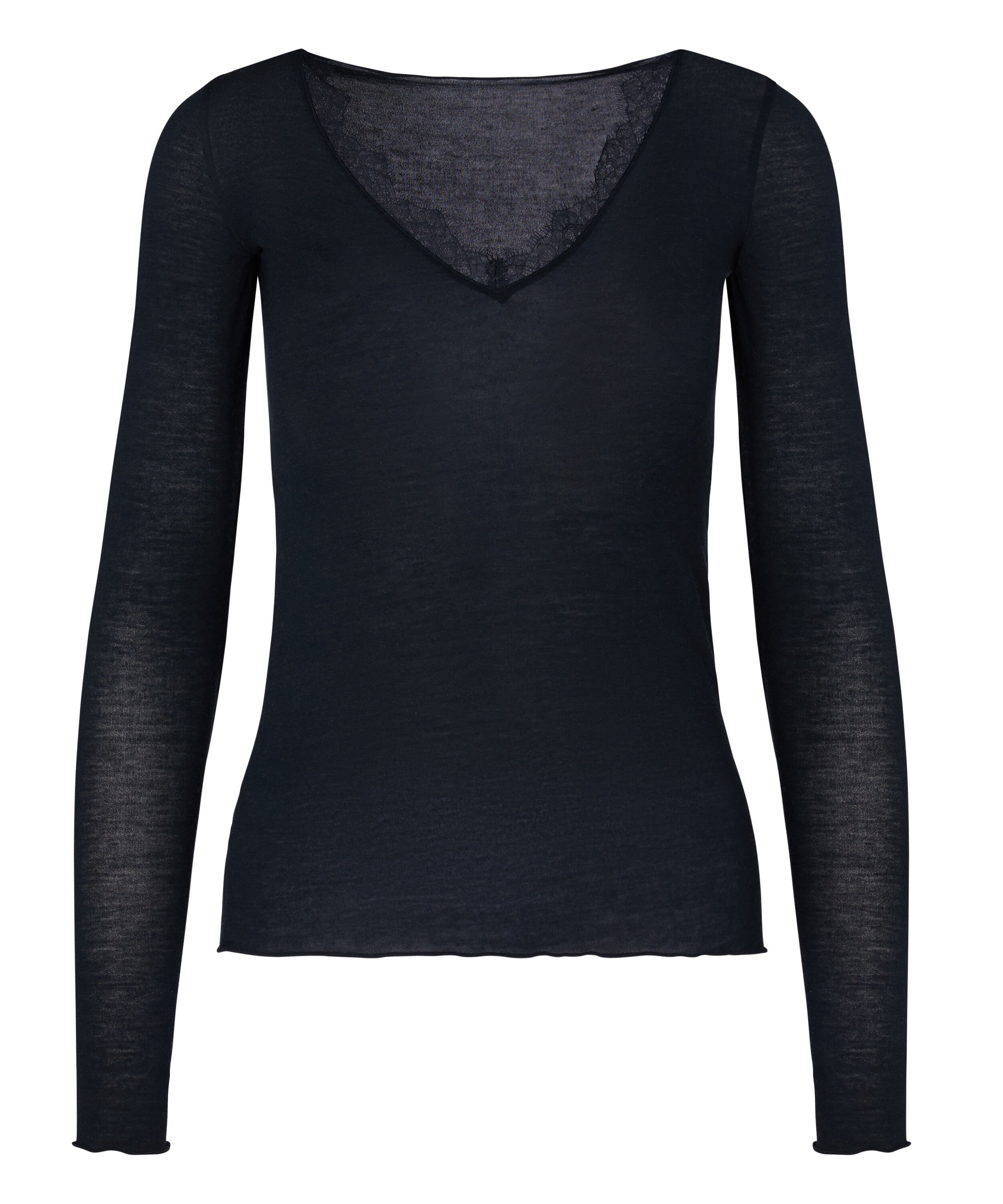 super soft Lace V-Neck shirt with Cashmere, Black