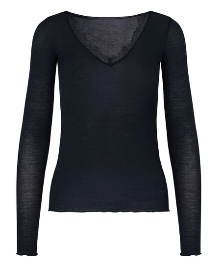 super soft Lace V-Neck shirt with Cashmere, Black