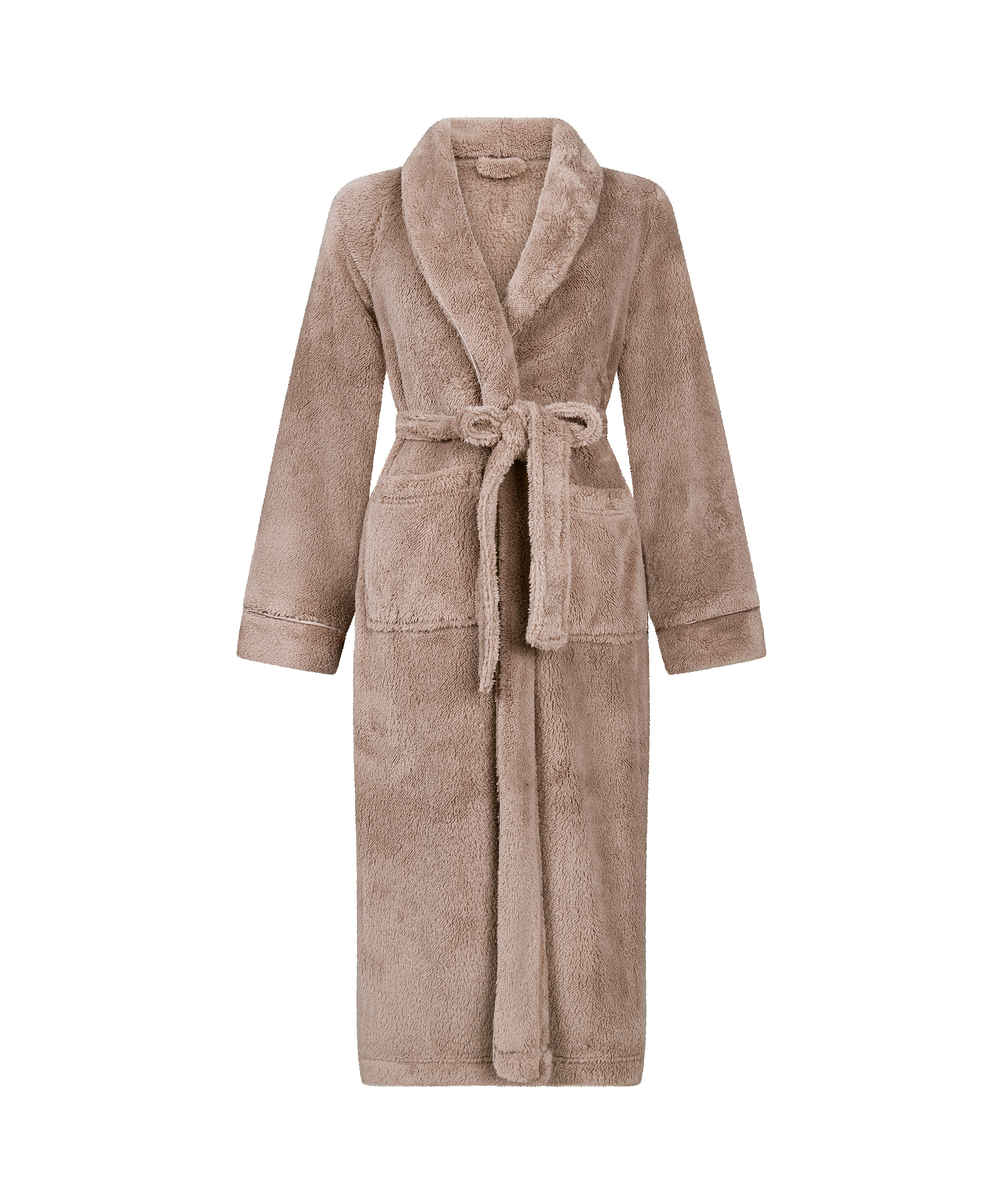 Long Fleece Bathrobe, Beige, main