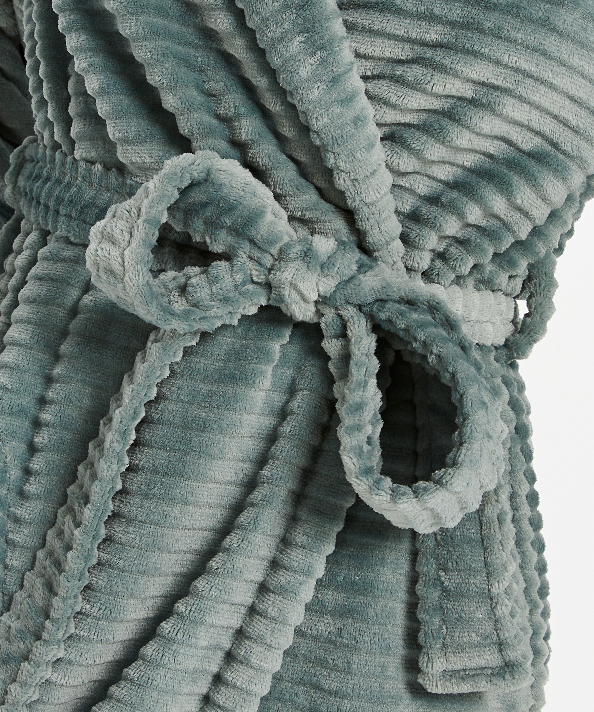 Short Fleece Ribbed Bathrobe, Green, main