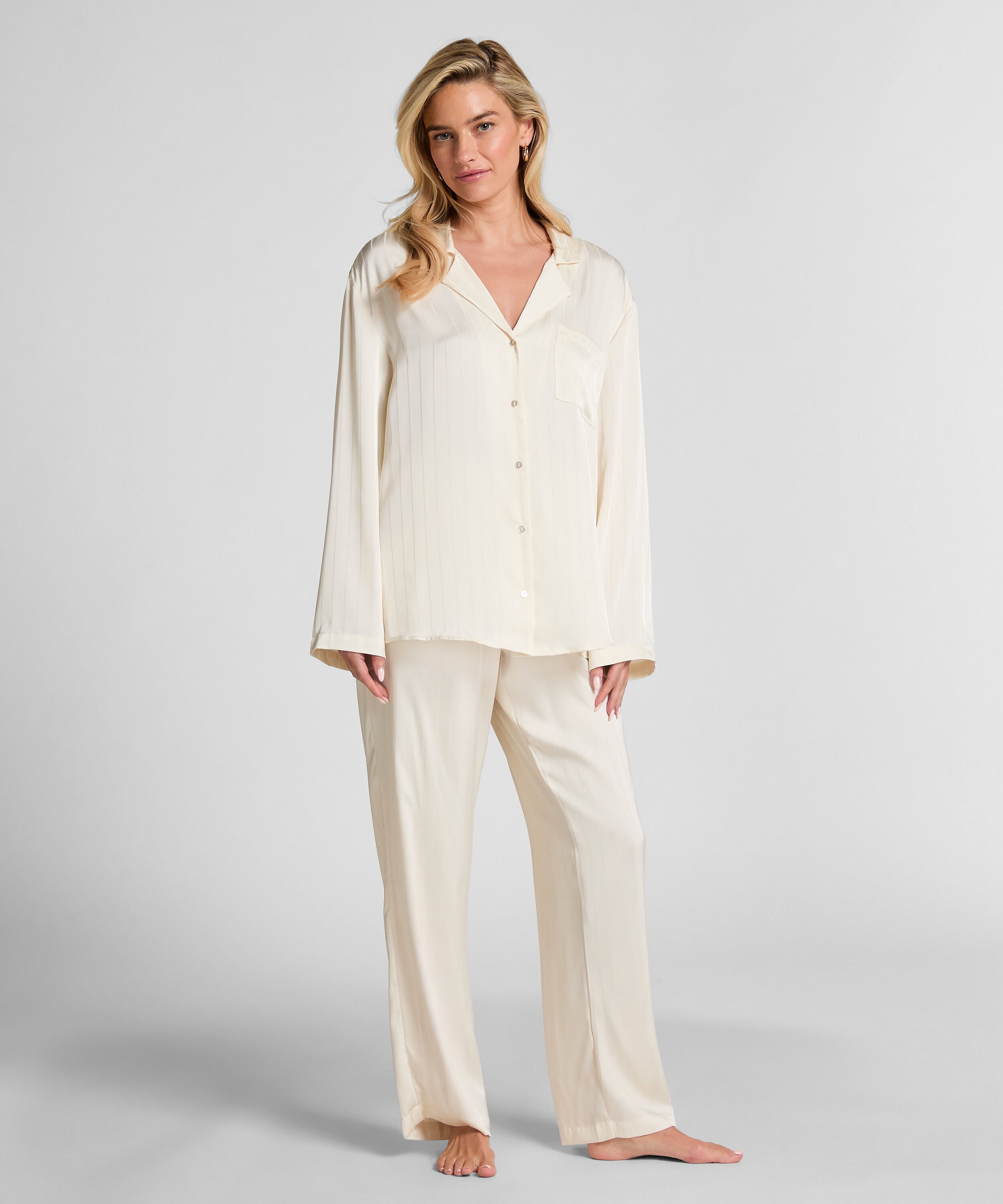 Satin Pinstripe Trousers, White