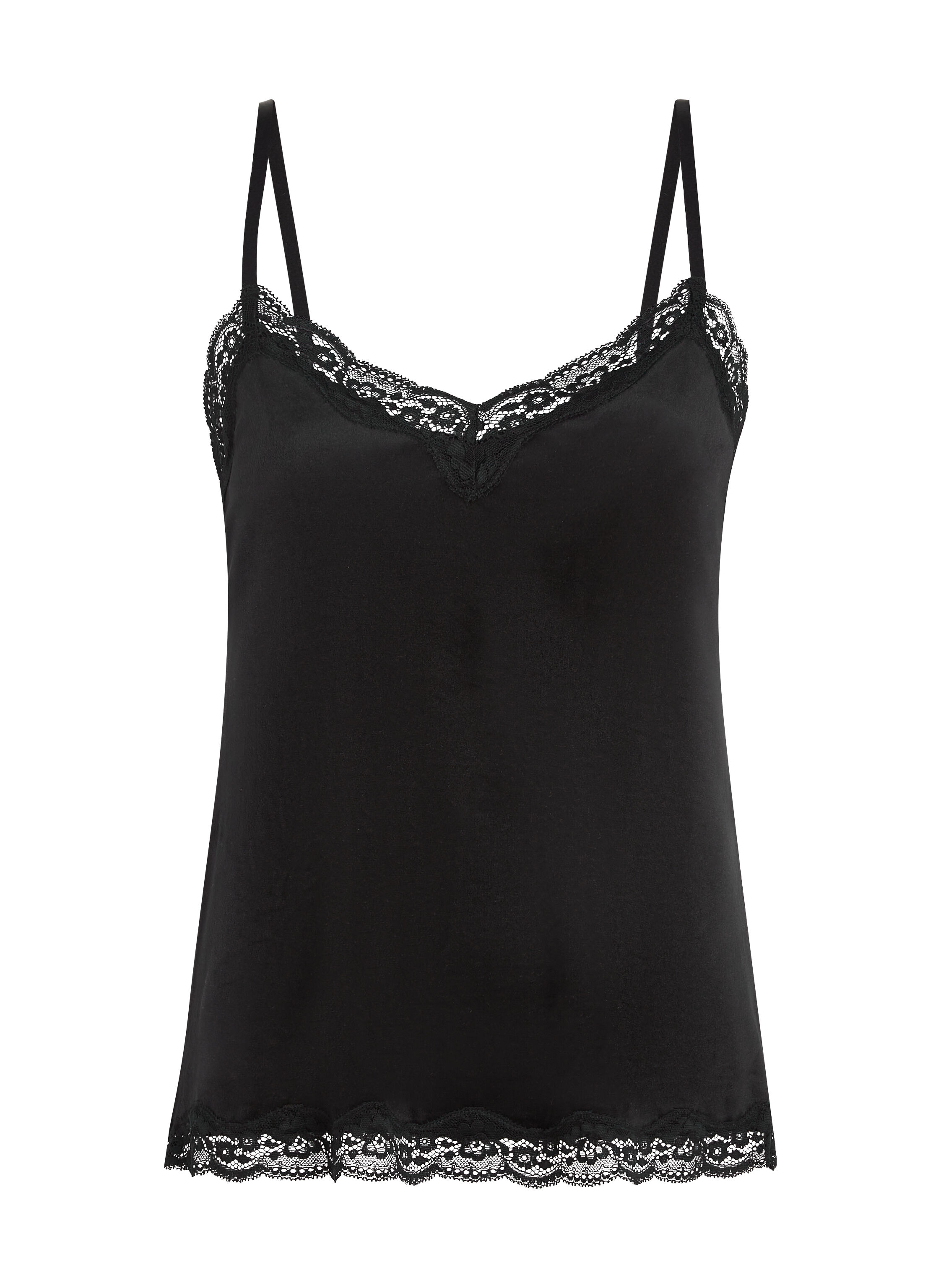 Velours Lace Cami Top, Black