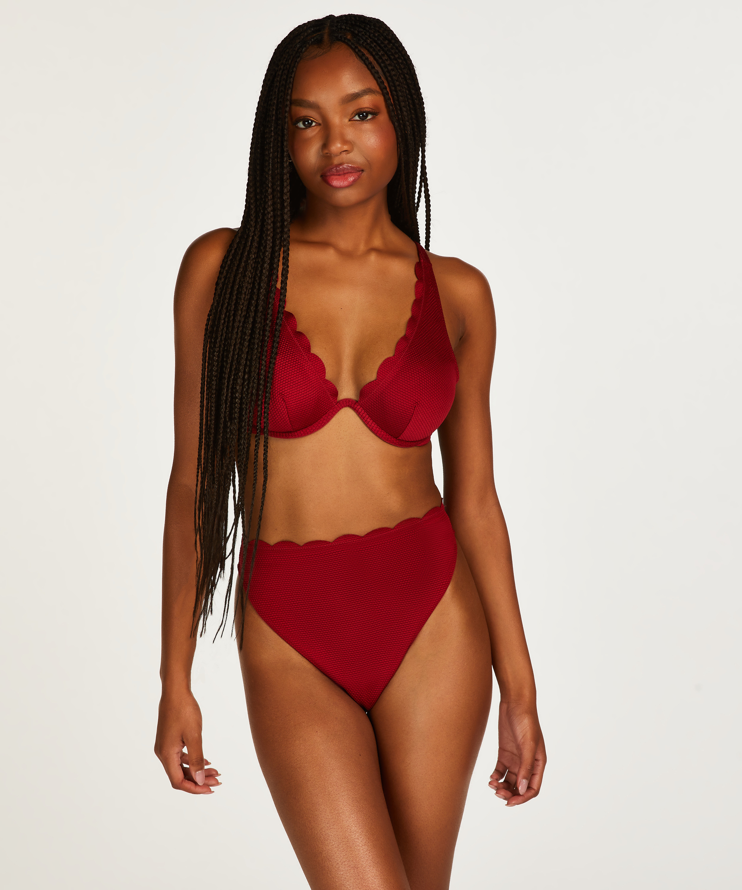 Scallop Non-Padded Underwired Bikini Top, Red, main