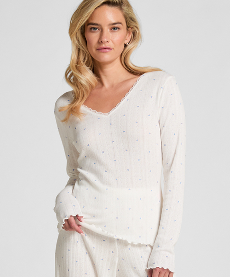 Pointelle Pyjama Top, Blue