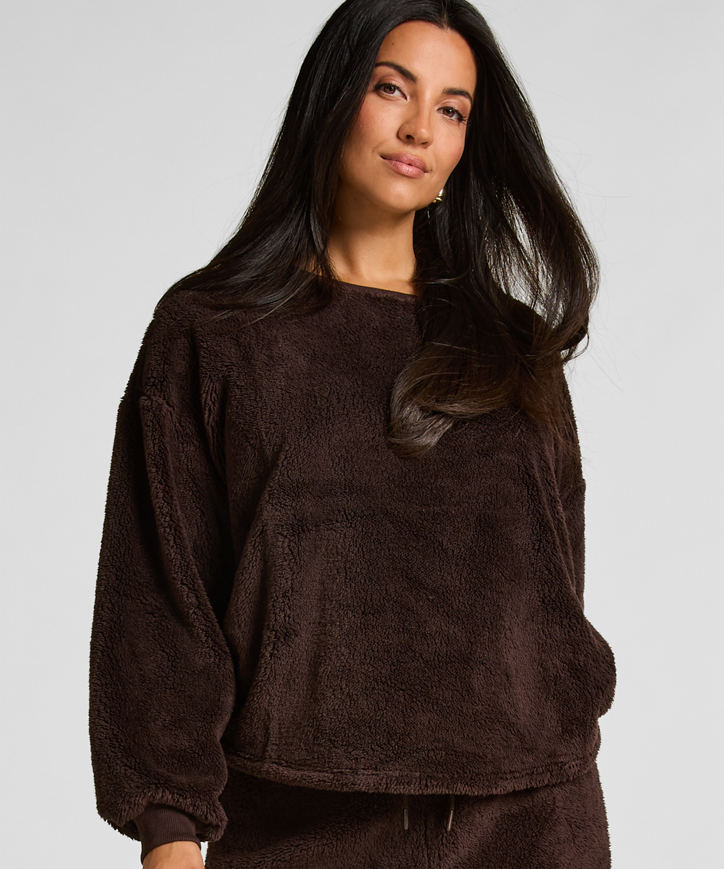 Longsleeved Top Fluffy Fleece, Brown, main