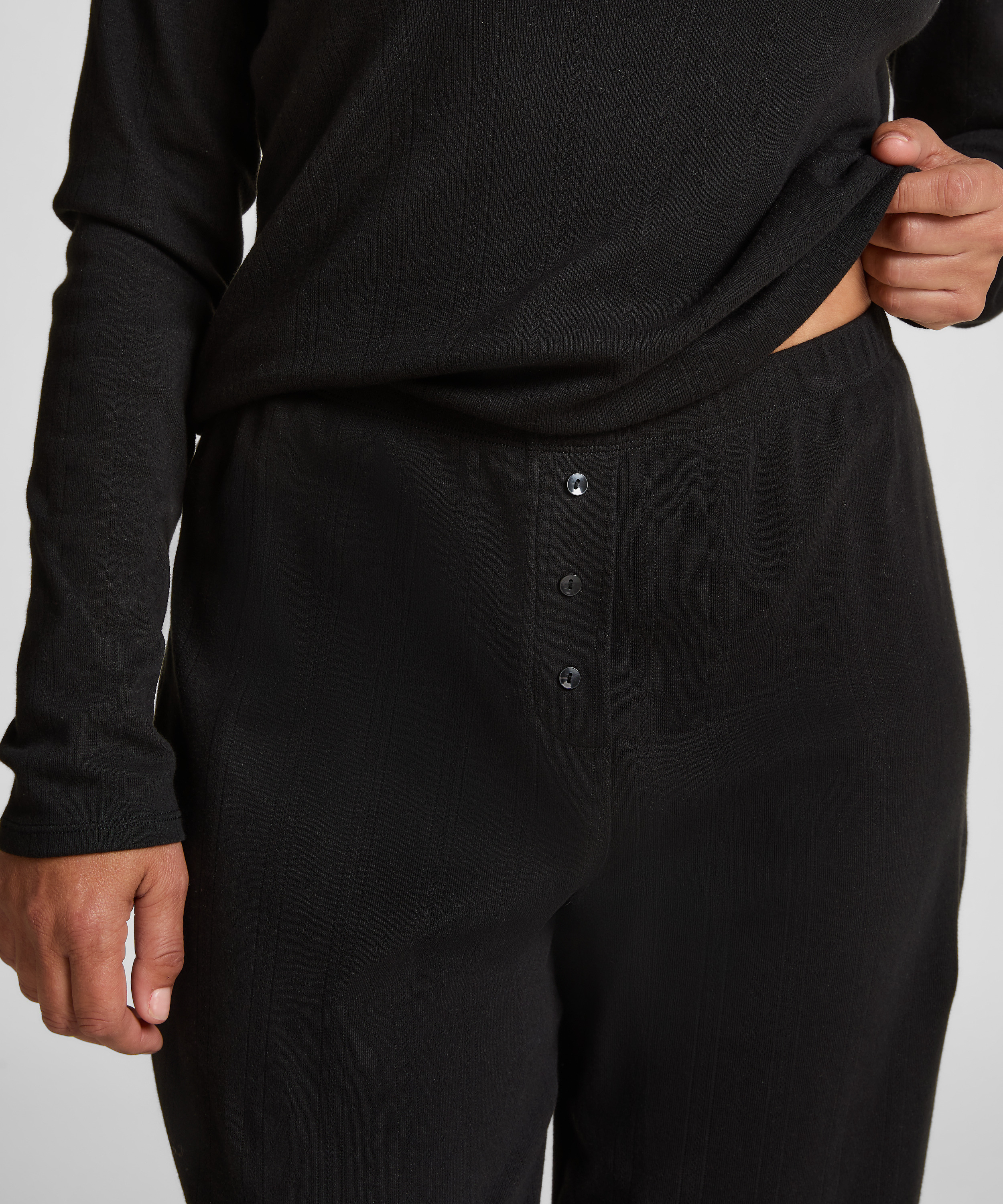 Pointelle Pyjama Pants, Black, main