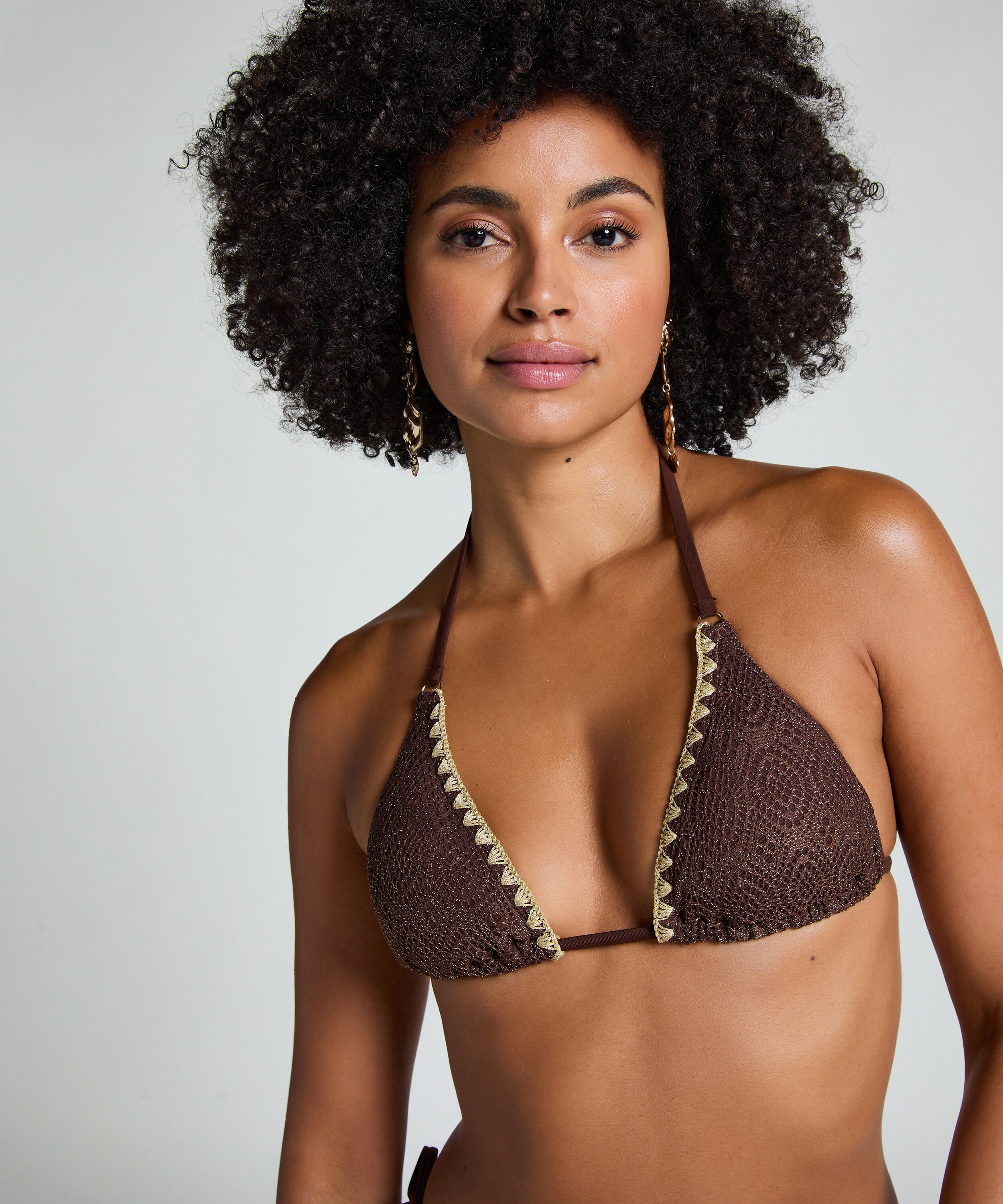 Triangle Crochet Bikini Top, Brown