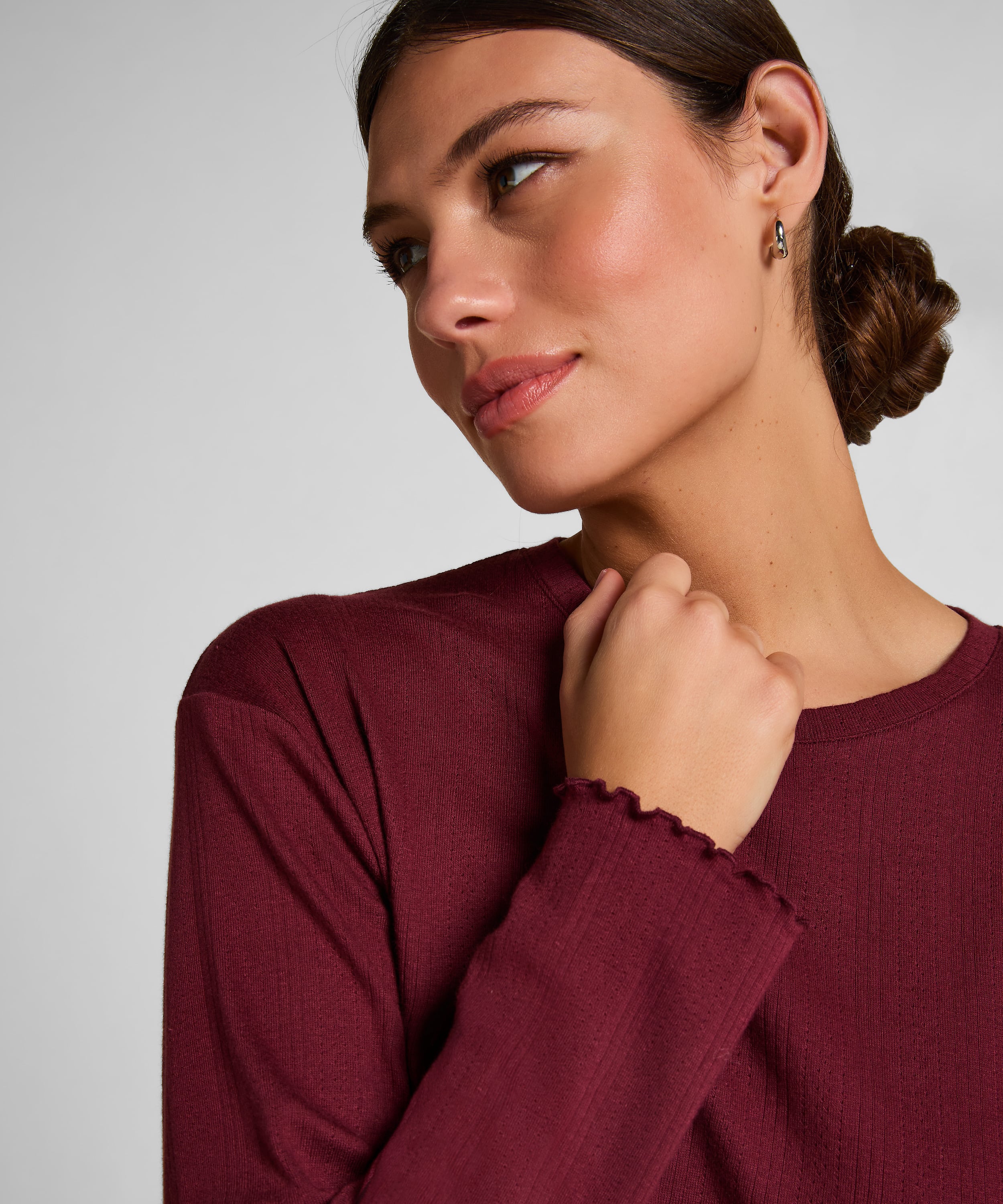 Pyjama Top Loose Pointelle, Red, main