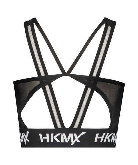 HKMX Crossed Hem Logo Sports Bra Level 1, Black